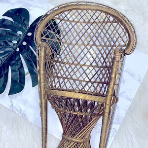 Boho straw rattan tiny chair for plants, decor etc